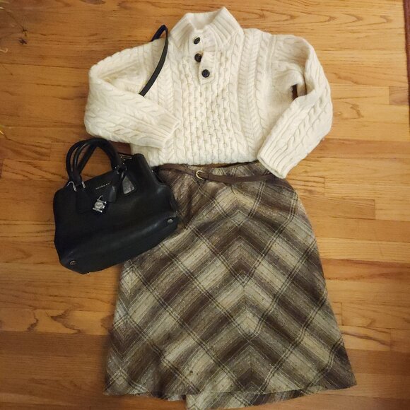 Personal Dresses & Skirts - Vintage Skirt 80s Plaid Wool Tweed A-Line Preppy Dark Academia Retro Classic 12